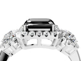 White gold Fancy Black Asscher Cut Diamond Three-Stone Halo Ring with Prong Setting and Pavé Accents_4