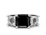 White gold Fancy Black Asscher Cut Diamond Three-Stone Ring with Channel Set Band and Four-Prong Setting_84