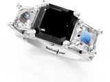 White gold Fancy Black Asscher Cut Diamond Three-Stone Ring with Channel Set Band and Four-Prong Setting_85