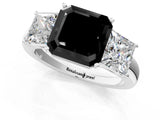 White gold Fancy Black Asscher Cut Diamond Three-Stone Ring with Four-Prong Setting and Classic Band_1