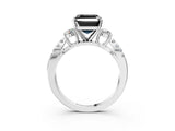 White gold Fancy Black Asscher Cut Diamond Three-Stone Ring with Pavé Split Shank and Four-Prong Setting_3