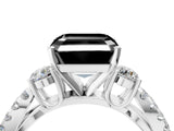 White gold Fancy Black Asscher Cut Diamond Three-Stone Ring with Pavé Split Shank and Four-Prong Setting_4