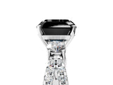 White gold Fancy Black Asscher Cut Diamond Three-Stone Ring with Pavé Split Shank and Four-Prong Setting_5