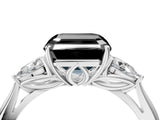 White gold Fancy Black Asscher Cut Diamond Three-Stone Ring with Pear  Side Stones and Prong Setting_100