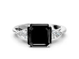 White gold Fancy Black Asscher Cut Diamond Three-Stone Ring with Pear  Side Stones and Prong Setting_96