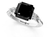 White gold Fancy Black Asscher Cut Diamond Three-Stone Ring with Pear  Side Stones and Prong Setting_97