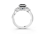 White gold Fancy Black Asscher Cut Diamond Three-Stone Ring with Pear  Side Stones and Prong Setting_99