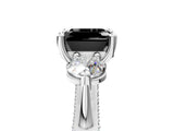 White gold Fancy Black Asscher Cut Diamond Three-Stone Ring with Prong Setting and Pavé Band_5