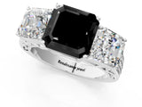 White gold Fancy Black Asscher Cut Diamond Three-Stone Ring with Prong Setting and Textured Band_25