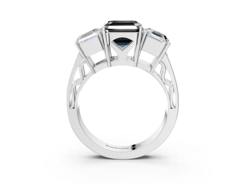 White gold Fancy Black Asscher Cut Diamond Three-Stone Ring with Prong Setting and Textured Band_27