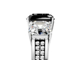 White gold Fancy Black Asscher Cut Diamond Three-Stone Ring with Prong Setting and Textured Band_29