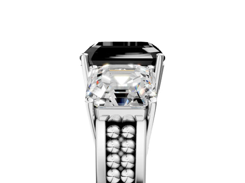 White gold Fancy Black Asscher Cut Diamond Three-Stone Ring with Prong Setting and Textured Band_29