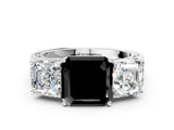 White gold Fancy Black Asscher Cut Diamond Three-Stone Ring with Prong Setting and Textured Band_34