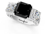 White gold Fancy Black Asscher Cut Diamond Three-Stone Ring with Prong Setting and Textured Band_35