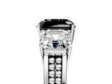 White gold Fancy Black Asscher Cut Diamond Three-Stone Ring with Prong Setting and Textured Band_39