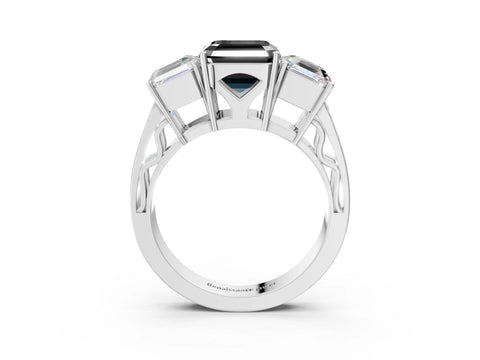 White gold Fancy Black Asscher Cut Diamond Three-Stone Ring with Prong Setting and Textured Band_39