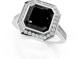White gold Fancy Black Asscher Cut Halo Bezel Diamond Pave Band Ring_1