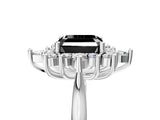 White gold Fancy Black Asscher Cut Halo Diamond Cluster Ring with Marquise and Round Stones on a White Gold Band with Prong Setting_5