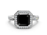 White gold Fancy Black Asscher Cut Halo Diamond Engagement Ring with Split Shank Band and Four-Prong Setting_12