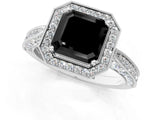 White gold Fancy Black Asscher Cut Halo Diamond Engagement Ring with Split Shank Band and Four-Prong Setting_13