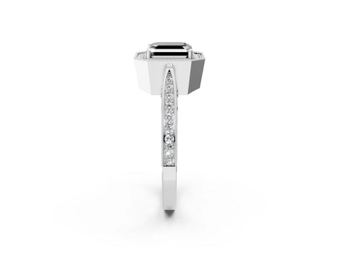 White gold Fancy Black Asscher Cut Halo Diamond Engagement Ring with Split Shank Band and Four-Prong Setting_14