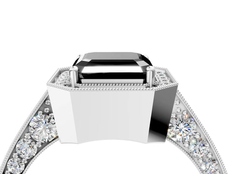 White gold Fancy Black Asscher Cut Halo Diamond Engagement Ring with Split Shank Band and Four-Prong Setting_16