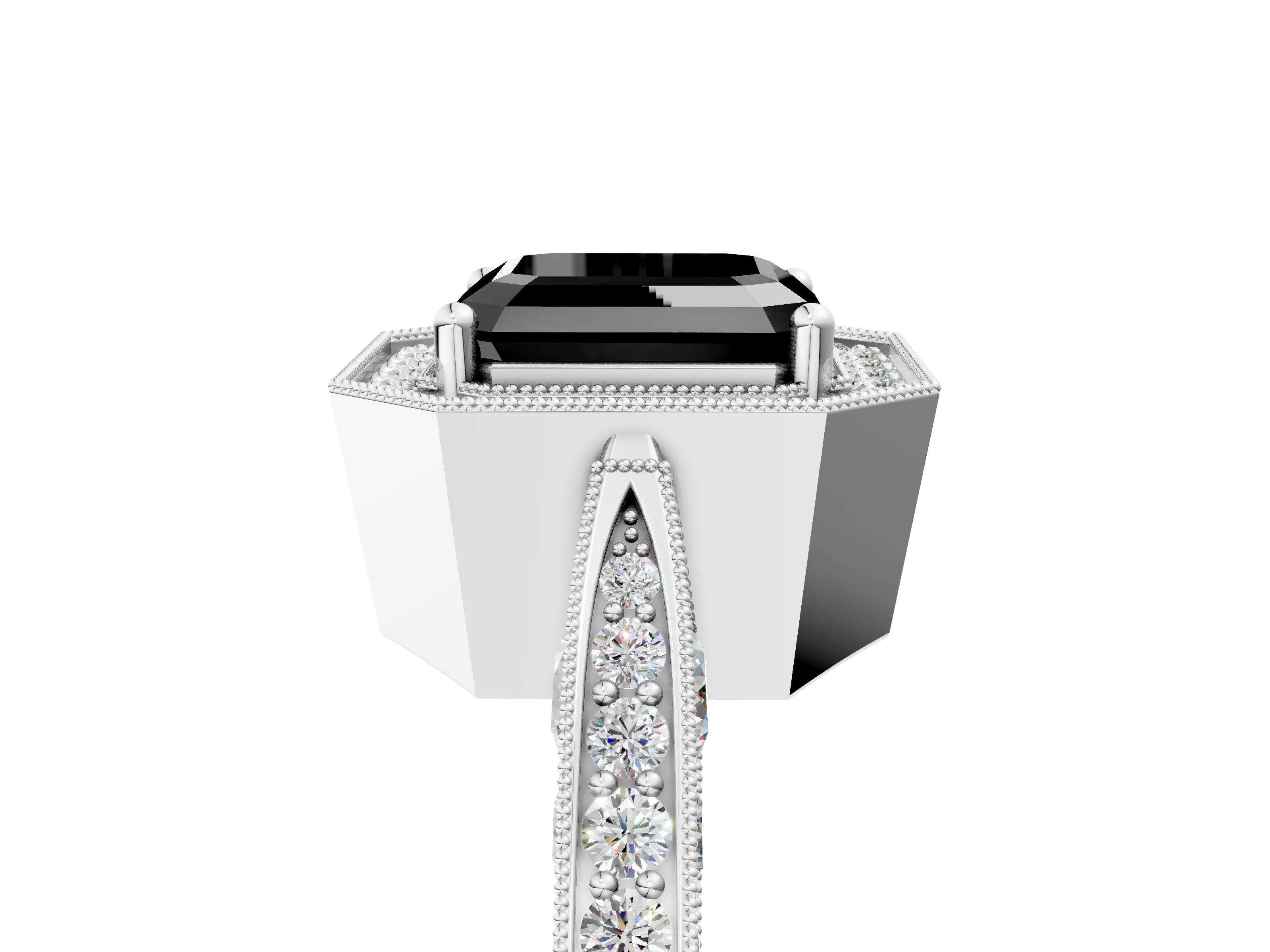White gold Fancy Black Asscher Cut Halo Diamond Engagement Ring with Split Shank Band and Four-Prong Setting_17