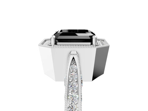 White gold Fancy Black Asscher Cut Halo Diamond Engagement Ring with Split Shank Band and Four-Prong Setting_17