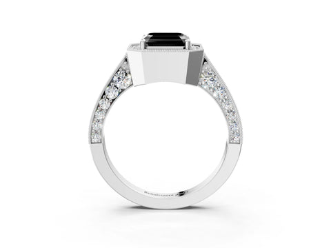 White gold Fancy Black Asscher Cut Halo Diamond Engagement Ring with Split Shank Band and Four-Prong Setting_3