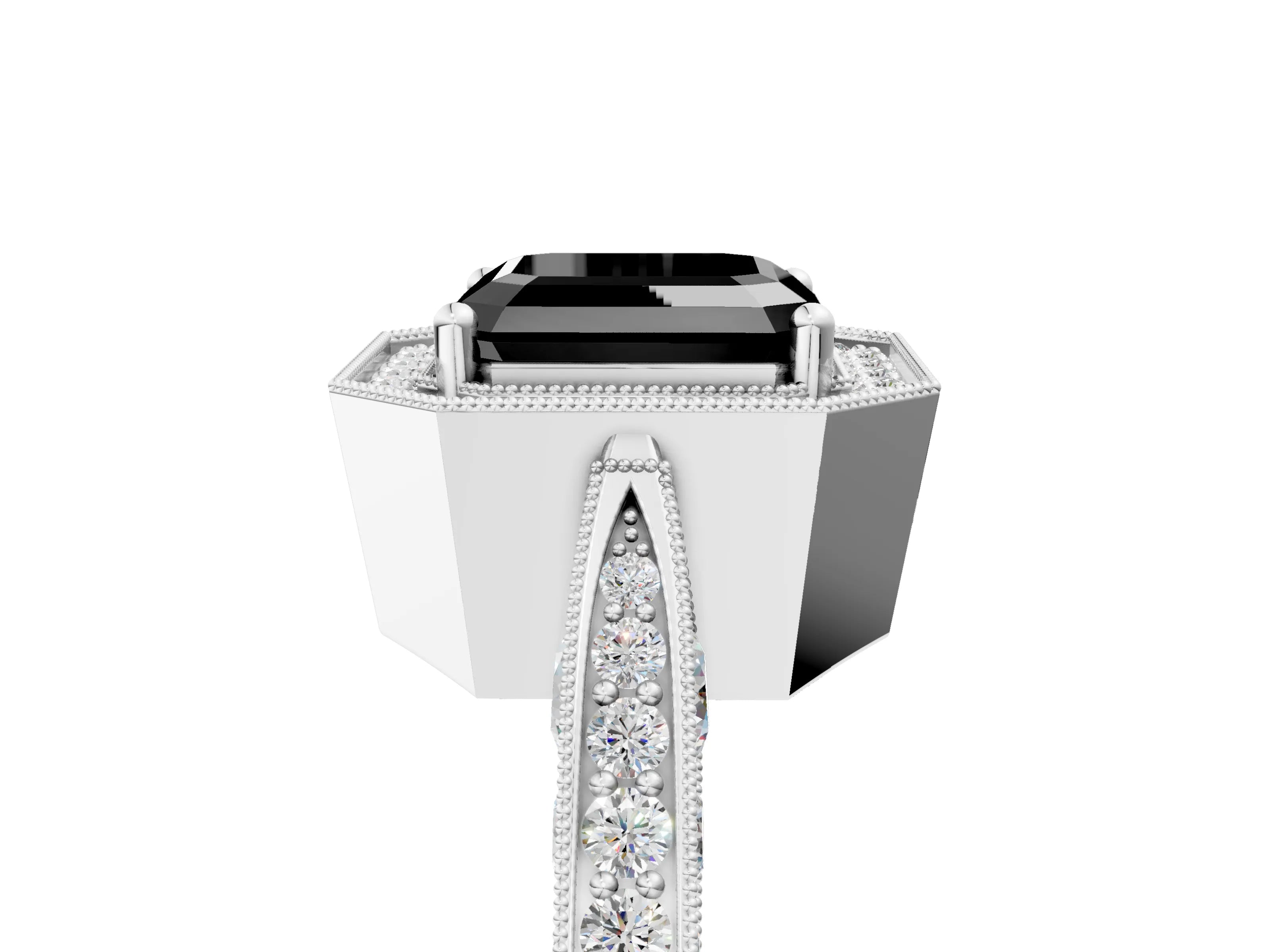 White gold Fancy Black Asscher Cut Halo Diamond Engagement Ring with Split Shank Band and Four-Prong Setting_5