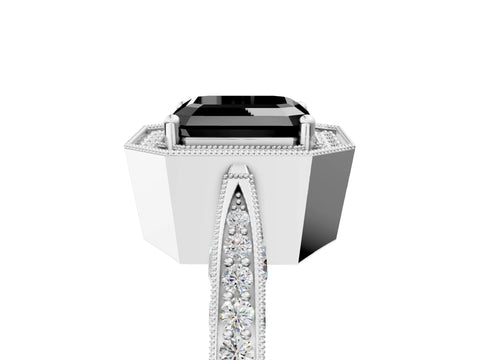 White gold Fancy Black Asscher Cut Halo Diamond Engagement Ring with Split Shank Band and Four-Prong Setting_5