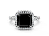 White gold Fancy Black Asscher Cut Halo Diamond Pave Band with Prong Setting_12