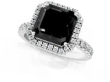 White gold Fancy Black Asscher Cut Halo Diamond Pave Band with Prong Setting_13