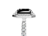 White gold Fancy Black Asscher Cut Halo Diamond Pave Band with Prong Setting_17