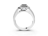 White gold Fancy Black Asscher Cut Halo Diamond Ring with Beaded Split Shank and Four-Prong Setting_3