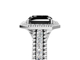 White gold Fancy Black Asscher Cut Halo Diamond Ring with Beaded Split Shank and Four-Prong Setting_5