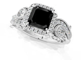 White gold Fancy Black Asscher Cut Halo Diamond Ring with Milgrain and Bezel Accents on a Split Shank Band_13