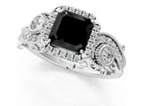 White gold Fancy Black Asscher Cut Halo Diamond Ring with Milgrain and Bezel Accents on a Split Shank Band_13