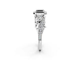White gold Fancy Black Asscher Cut Halo Diamond Ring with Milgrain and Bezel Accents on a Split Shank Band_14