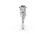 White gold Fancy Black Asscher Cut Halo Diamond Ring with Milgrain and Bezel Accents on a Split Shank Band_14