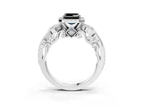 White gold Fancy Black Asscher Cut Halo Diamond Ring with Milgrain and Bezel Accents on a Split Shank Band_15