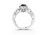 White gold Fancy Black Asscher Cut Halo Diamond Ring with Milgrain and Bezel Accents on a Split Shank Band_15