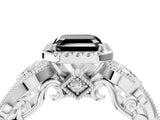 White gold Fancy Black Asscher Cut Halo Diamond Ring with Milgrain and Bezel Accents on a Split Shank Band_16
