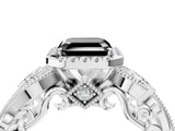 White gold Fancy Black Asscher Cut Halo Diamond Ring with Milgrain and Bezel Accents on a Split Shank Band_16