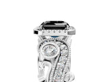 White gold Fancy Black Asscher Cut Halo Diamond Ring with Milgrain and Bezel Accents on a Split Shank Band_17