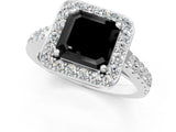 White gold Fancy Black Asscher Cut Halo Diamond Ring with Pavé Band and Three-Prong Setting_1