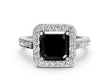 White gold Fancy Black Asscher Cut Halo Diamond Ring with Pavé Band and Three-Prong Setting_12
