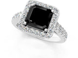 White gold Fancy Black Asscher Cut Halo Diamond Ring with Pavé Band and Three-Prong Setting_13