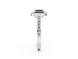 White gold Fancy Black Asscher Cut Halo Diamond Ring with Pavé Band and Three-Prong Setting_14