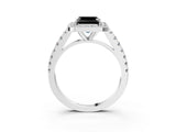 White gold Fancy Black Asscher Cut Halo Diamond Ring with Pavé Band and Three-Prong Setting_15